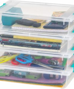 IRIS USA Storage Bins with Lids |Made in USA| 6 Qt - (4-Pack) - Clear | Sensory Craft Organizers. Plastic Clip Box Totes. Flat Containers for Organizing Paper. Office. Art & Study Supplies