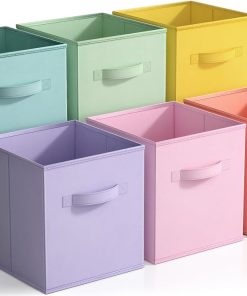Sorbus 11 Inch Fabric Storage Cubes - Sturdy Collapsible Bins With Handle - 6 Foldable Baskets for Organizing Clothes. Toys. Books - Multi Colored Storage Baskets for Shelves. Kids Room. Closets